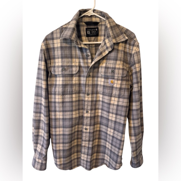 Carhartt Other - Carhartt Plaid Button-Up Flannel Shirt Jacket in Beige & Gray Size Small